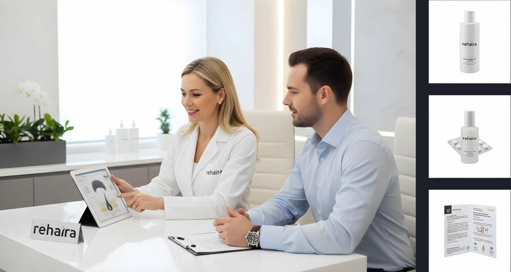 Consultation at a hair restoration clinic.